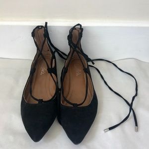 Black ankle tie flats